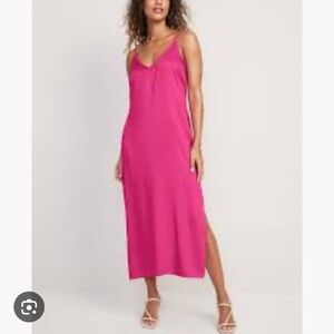 Old Navy MP Satin Smocked Midi Slip Dress in Raspberry Tart
